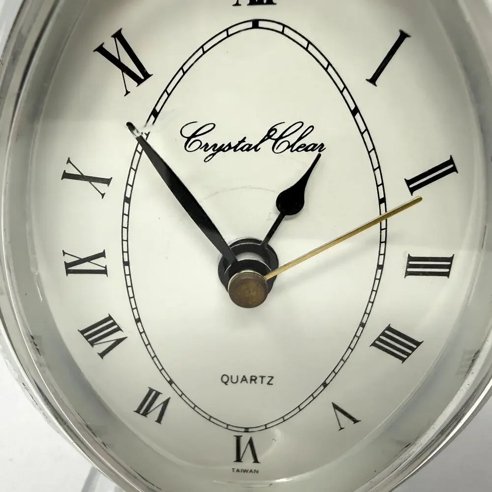 Vintage Crystal Clear 24% Lead Crystal Quartz Mantel Clock Taiwan Luxury Decor